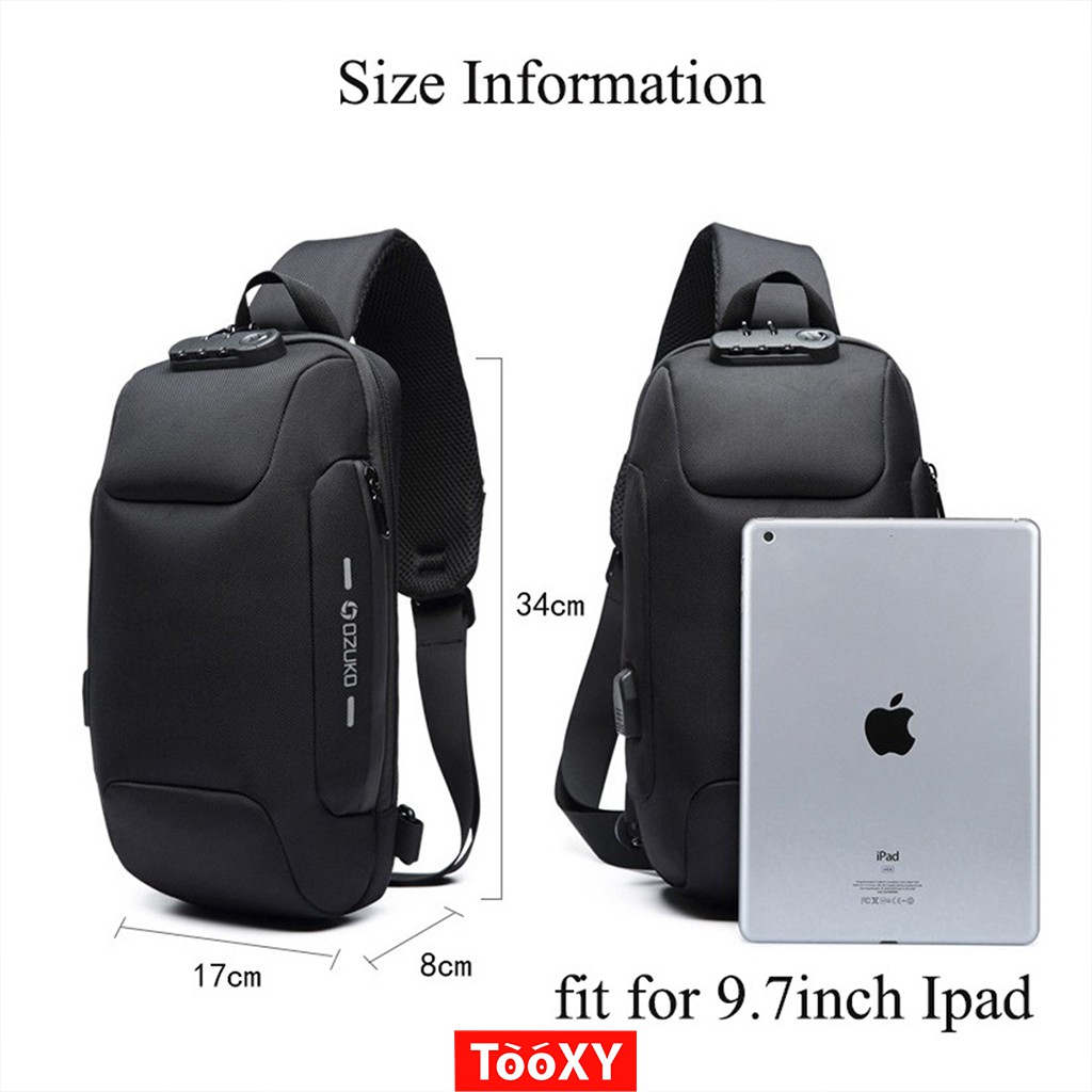 Túi đeo chéo OZUKO không thấm nước chống trộm có cổng USB thời trang cho nam | BigBuy360 - bigbuy360.vn