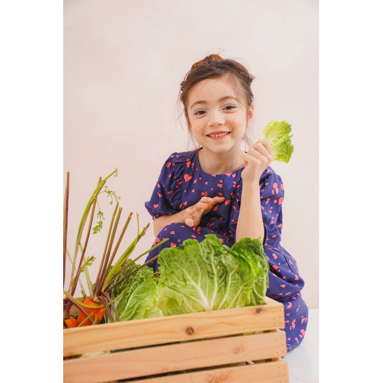 sale tết Đầm bé gái thiết kế phom suông yếm tròn Cotton Lanh - Hearty Dress - Xanh Navy