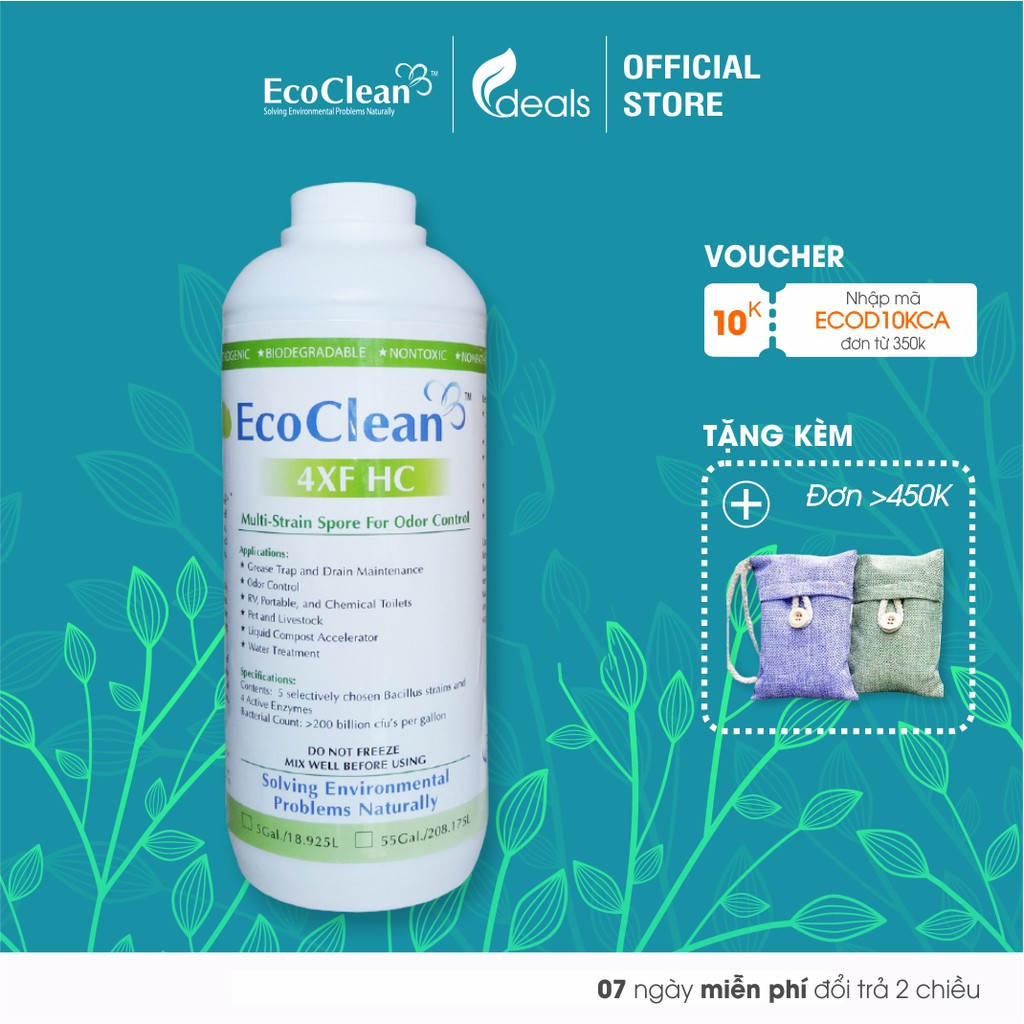 EcoClean 4XFHC - Vi Sinh Xử Lý Mùi Hôi Chuồng Trại, Bãi Rác, Nước Thải, Hầm Tự Hoại ... - Chai 1 lít