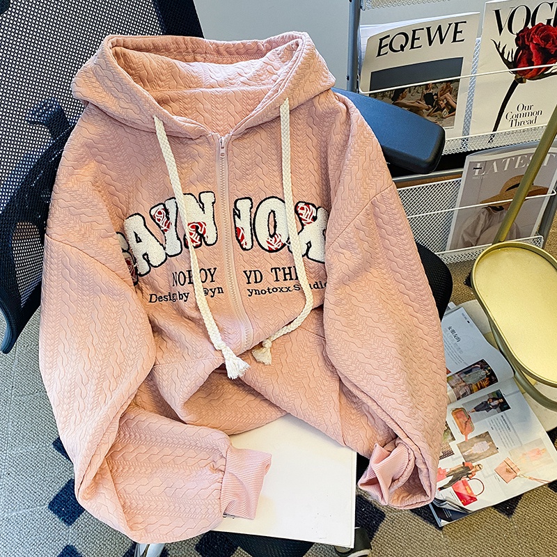 ZHELIHANGFEI Áo Hoodie Tay Dài Dáng Rộng Phối Dây Rút Phong Cách Preppy