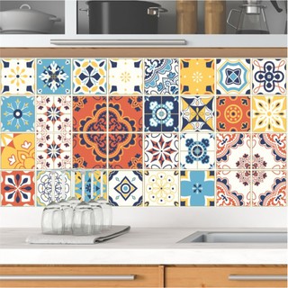 12 ô decal trang trí giả gạch bông kt:20cm x 20cm