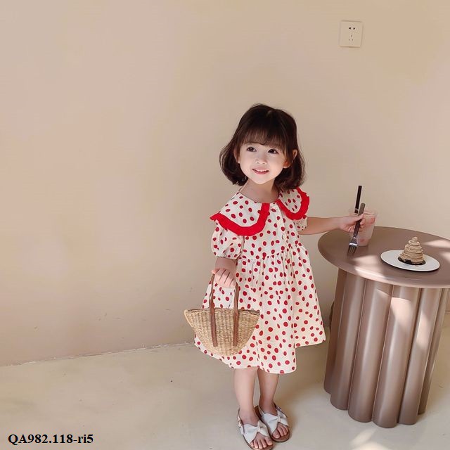 Váy chấm bi đỏ QA982.118 đầm công chúa xinh xắn size  S80-120 cho bé gái