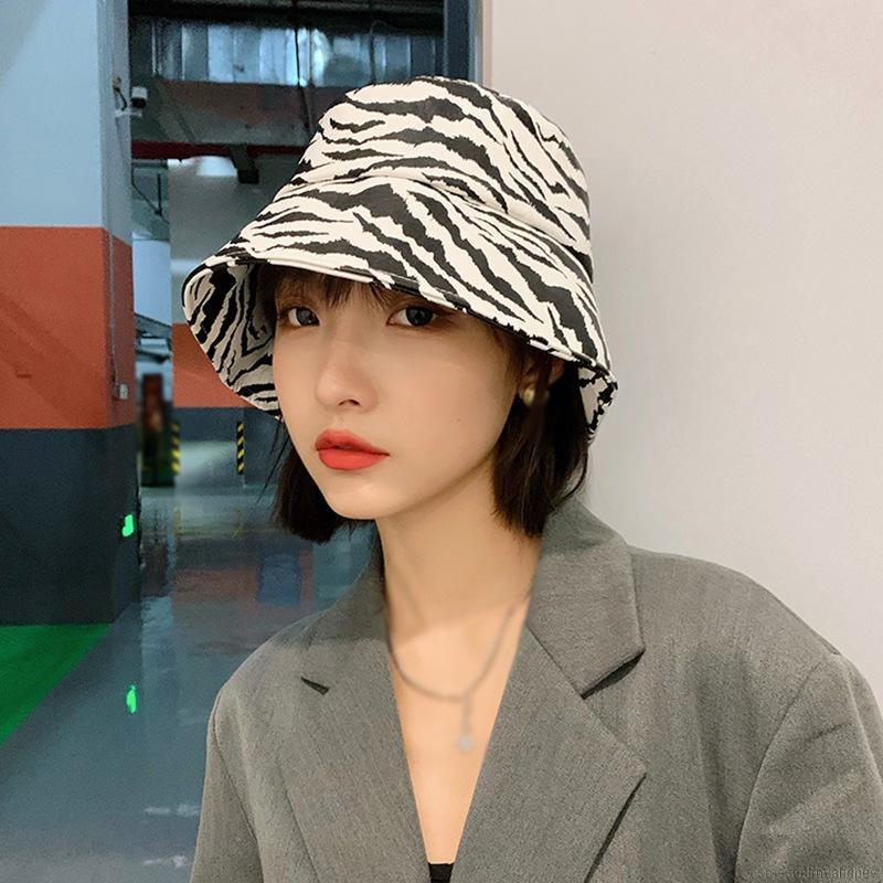 Female Retro Striped Zebra Sunscreen Bucket Hat Fisherman Hat