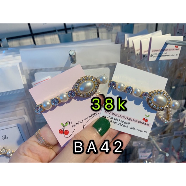 2 mẫu kẹp đính đá và hạt trai nhân tạo lớn siêu đẹp