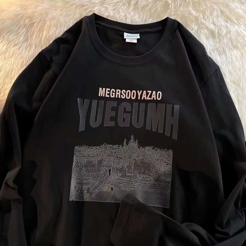 Áo Thun Tay Dài Dáng Rộng In Chữ Phong Cách Hip Hop Đường Phố Hàn Quốc Thời Trang Cho Nam Và Nữ size M-5XL