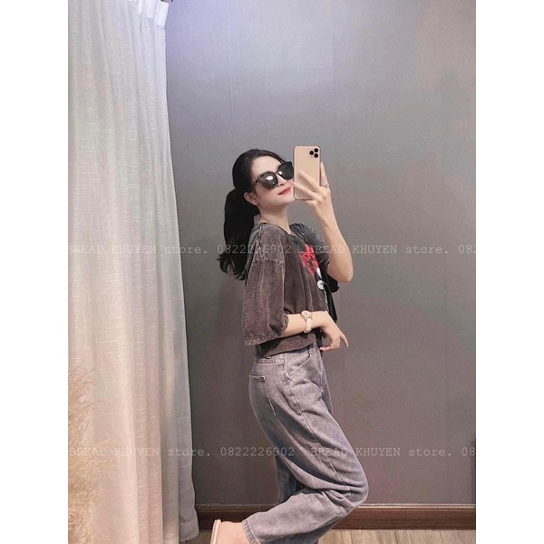 Áo Thun Croptop Nữ Tay Ngắn Micky In Loang Màu Ulzzang