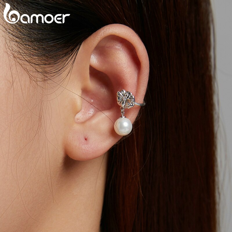 Khuyên Tai Kẹp Bamoer BSE513 Bằng Bạc 925 Hình Ong Đính Ngọc Trai Nhân Tạo 5 Kiểu Thời Trang Không Dị Ứng Cho Nữ