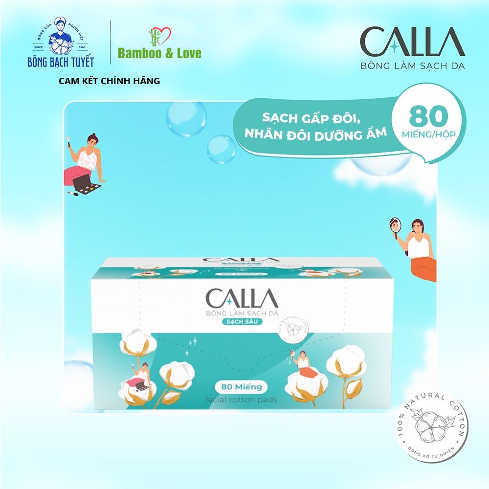 Bông tẩy trang làm sạch da Bông Bạch Tuyết Calla Sạch Sâu 80 miếng/hộp