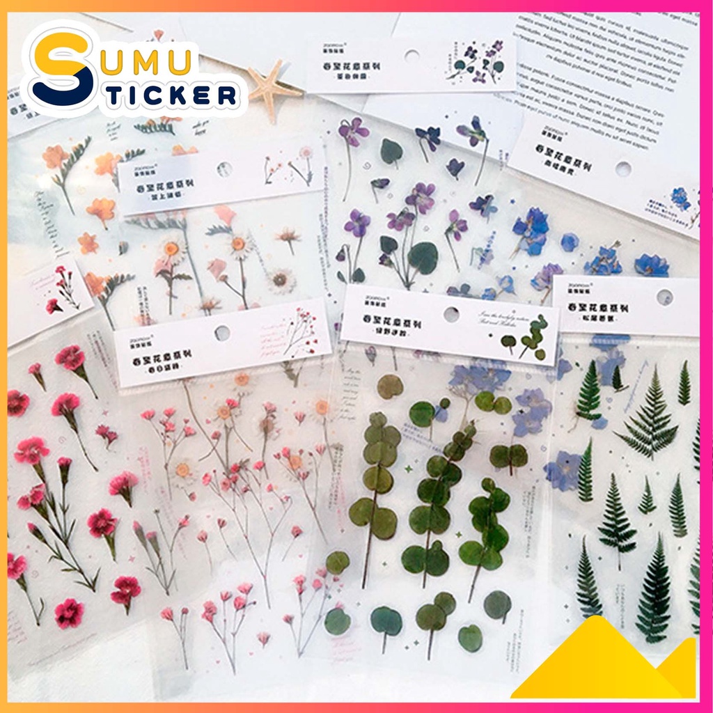 Sticker Chủ Đề Hoa Lá - Đế trong suốt - Trang trí sổ - Dán lọ hoa trong, dán ốp điện thoại