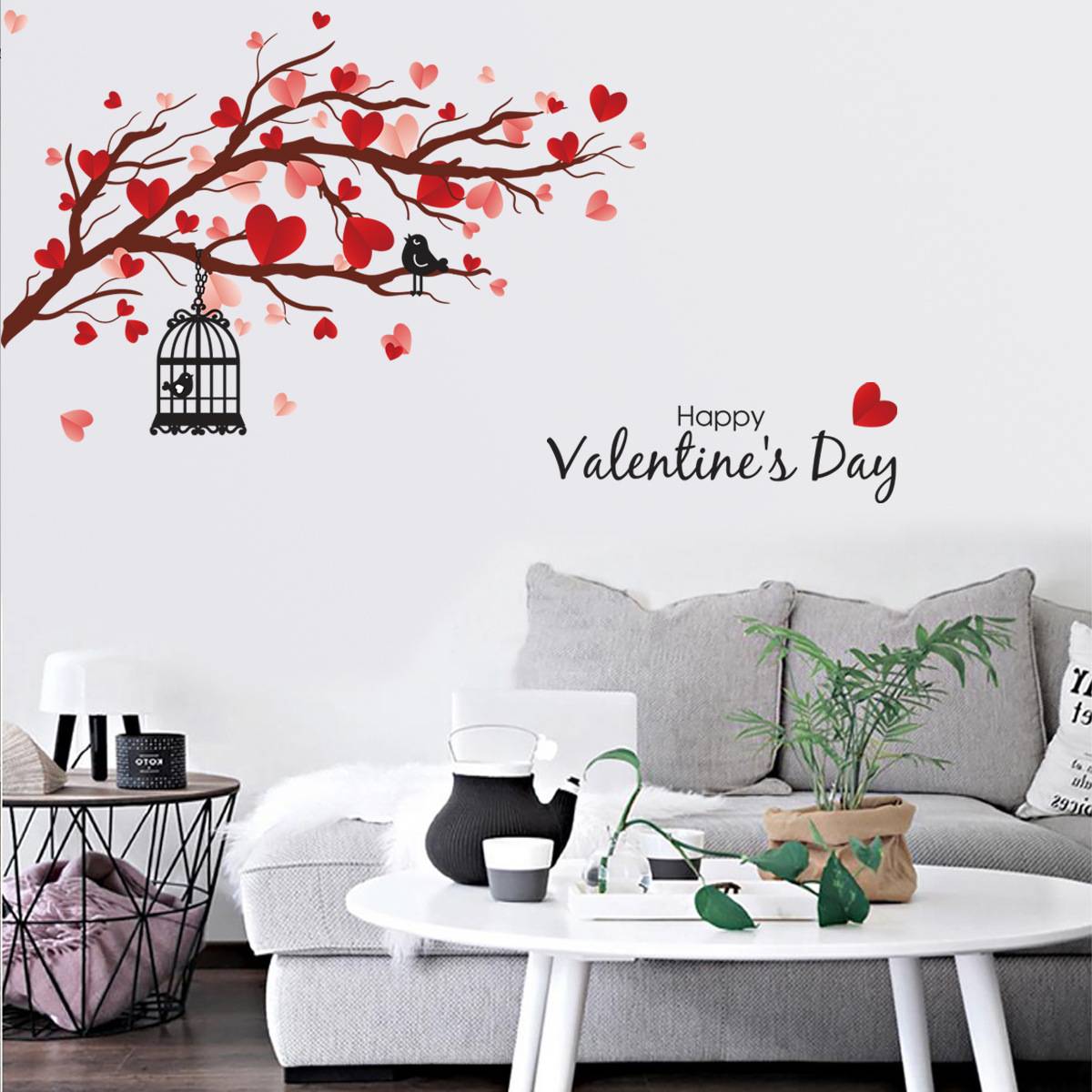 Màu đỏ tình yêu Cây cành chim Chim không thấm nước dán tường phòng khách Phòng ngủ Ngày Valentine Tình yêu Bird Beauty Trang trí dán tường