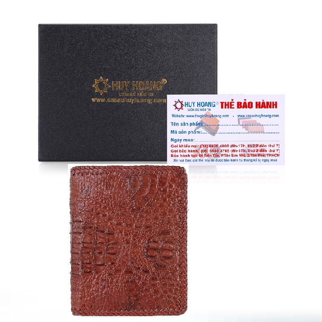 Ví nam Huy Hoàng da cá sấu nguyên con đan viền kiểu đứng màu đen, nâu đất, nâu đỏ HP2761-63-65