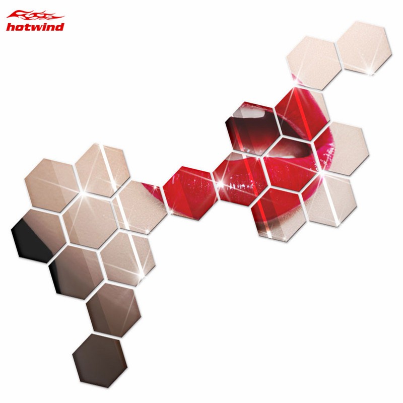 Bộ 12 miếng gương dán tường 3D hình lục giác