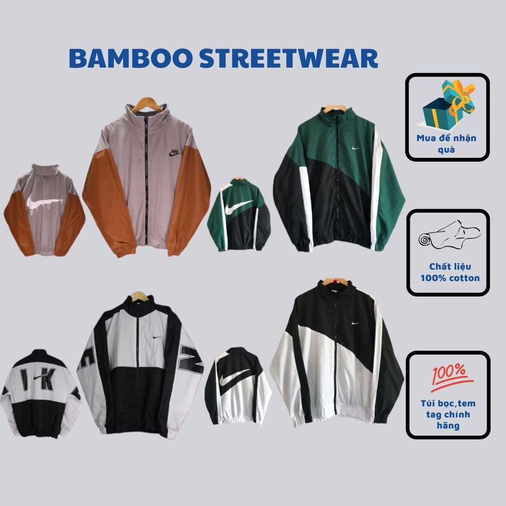 Áo Khoác Gió Nike Vintage, Áo Jacket Nike Swoosh Vintage Vải Dù 2 Lớp Thời Trang Dành Cho Cả Nam Và Nữ