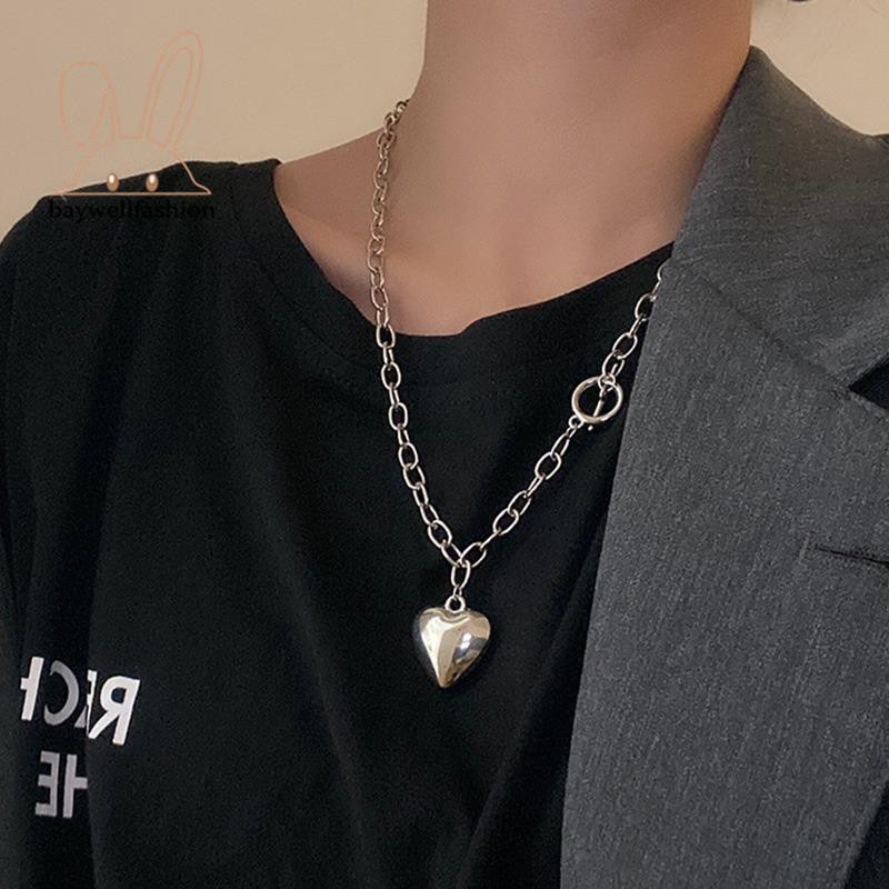 vòng cổ dây chuyền thép titan mặt hình trái tim màu bạc Unisex