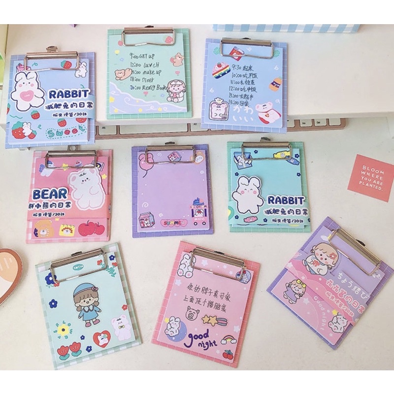 Giấy note cute  Bộ giấy note kèm bìa cứng kẹp dễ thương tiện lợi có thể tái sử dụng sau khi hết giấy note