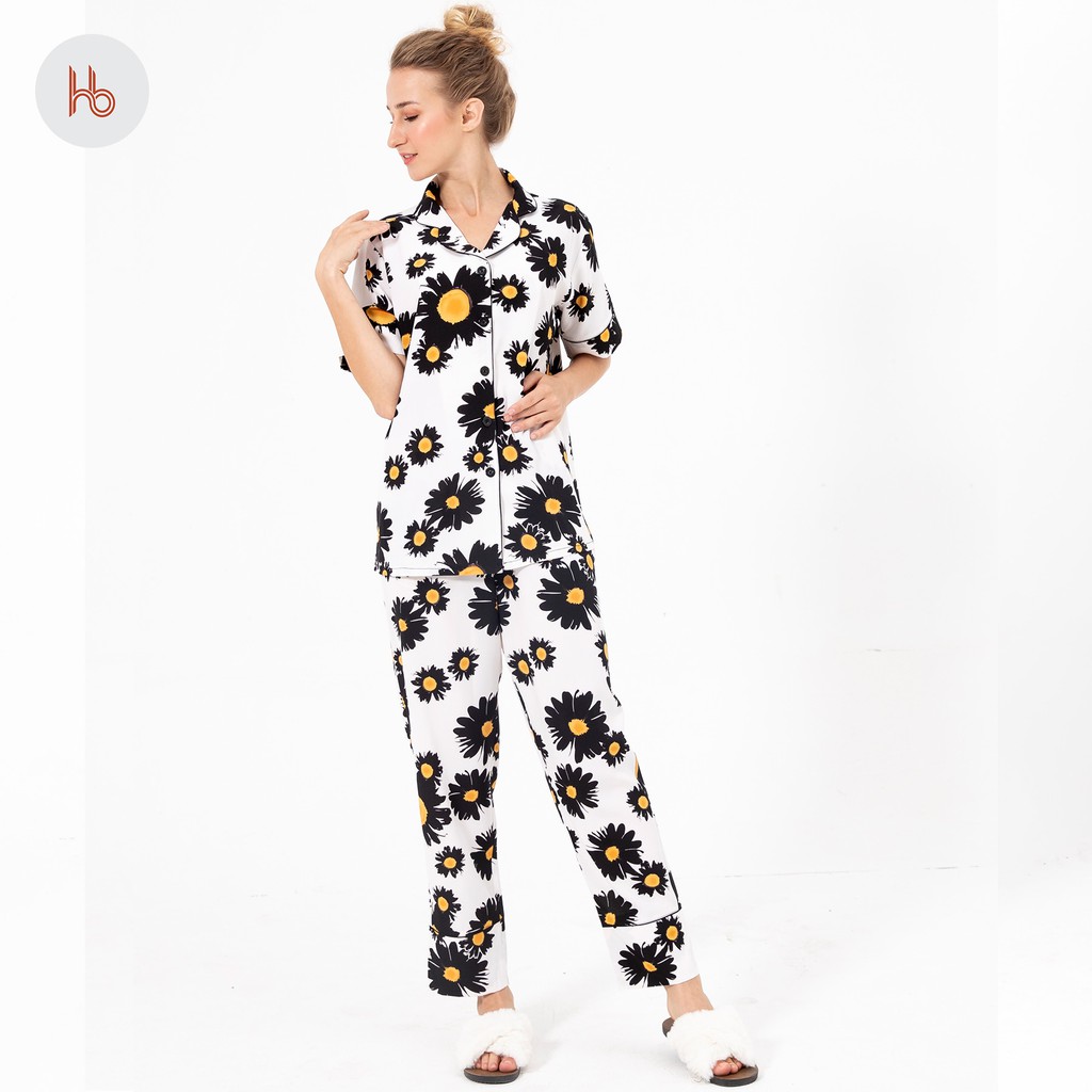 Set đồ bộ dài tay ngắn mặc nhà cổ pijama Hibi HB106 - Quần có túi | BigBuy360 - bigbuy360.vn