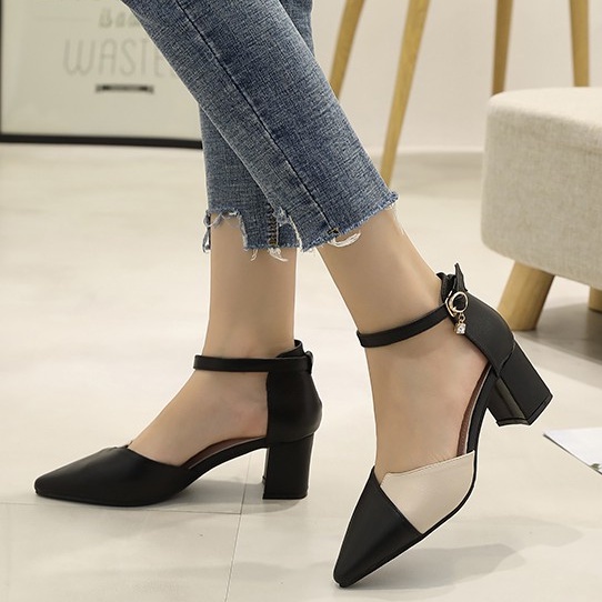Giày Cao Gót Phối Màu Dáng Hàn 5cm TTC15