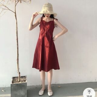 Váy hai dây sọc caro