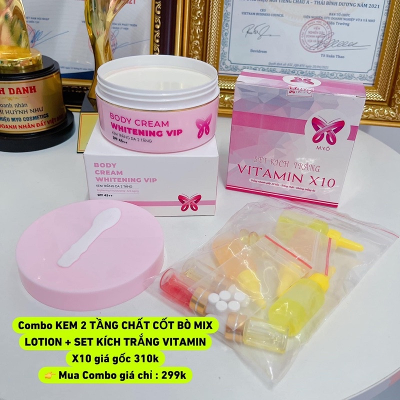 Combo Dưỡng Da Body (body vip 2 tầng + set kích trắng x10