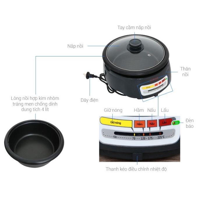 Nồi Lẩu Điện Chống Dính Supor HFK26EVN_130.Lòng Nồi Có Thể Tháo Dời