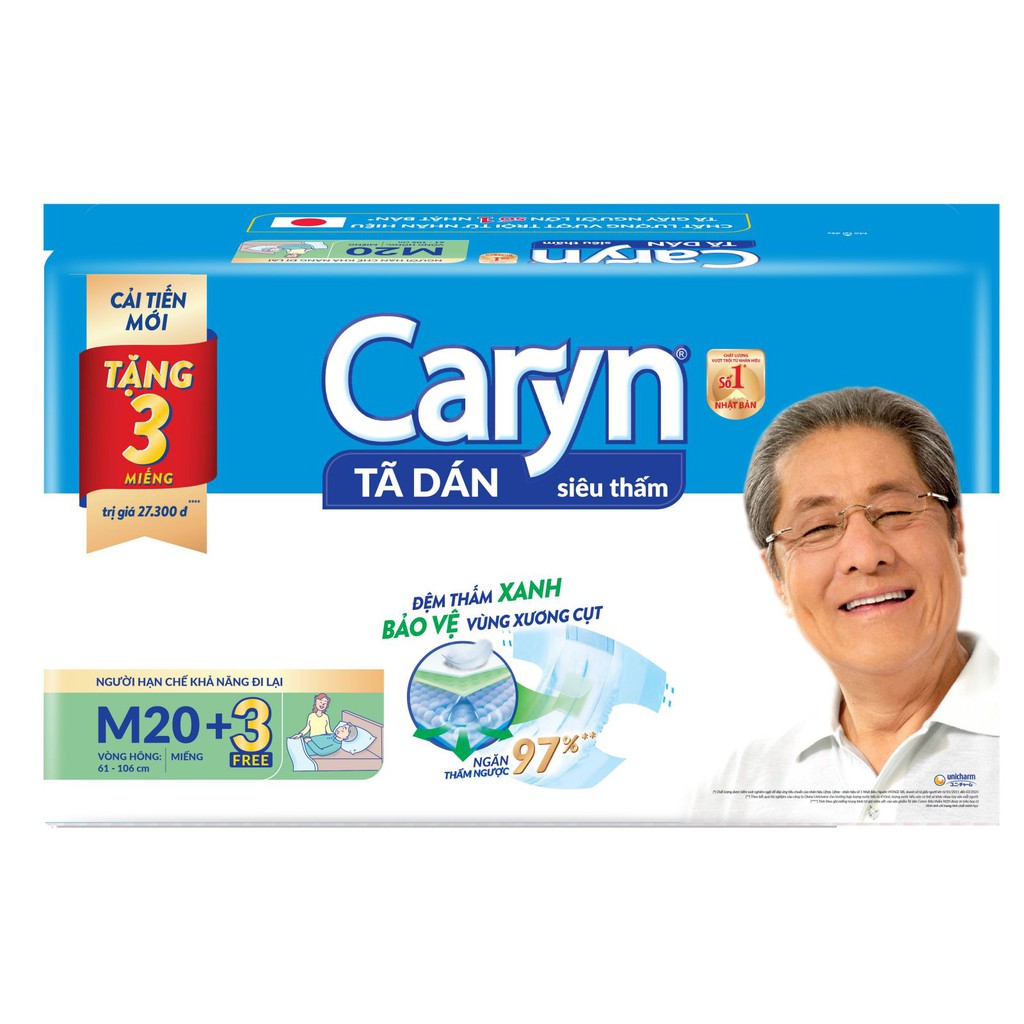 [Tặng 3 miếng thêm] Tã Bỉm Dán Người Lớn Caryn Siêu Thấm Gói Lớn Size M - 20 Miếng