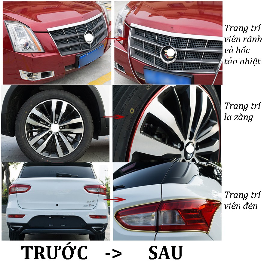 Chỉ trang trí ngoại thất mạ KIM LOẠI cuộn 8 mét 4 màu sang trọng dán la zăng rãnh viền gương đèn