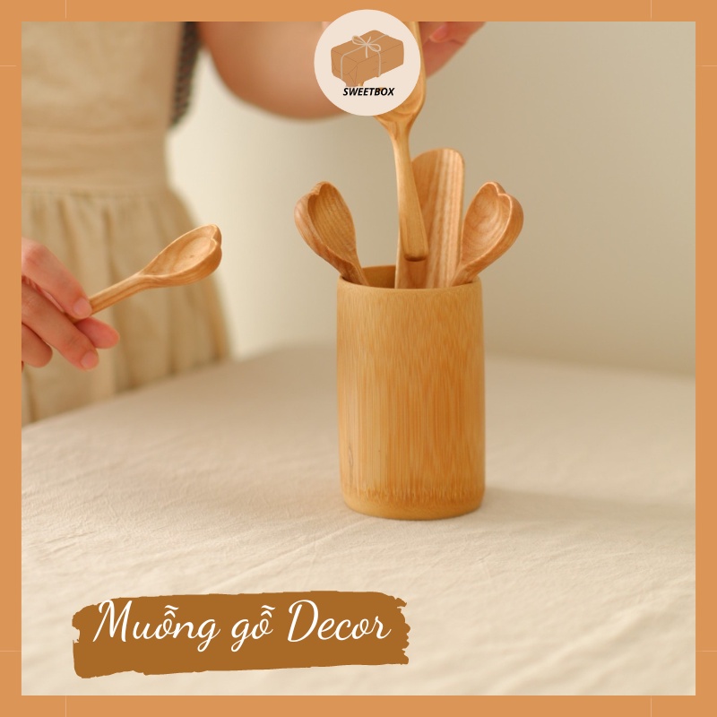 Muỗng Gỗ Tần Bì Decor - Thìa Gỗ Trang Trí Chụp Hình Múc Gia Vị Hình Dáng Độc Đáo