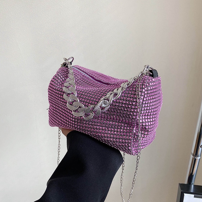 Túi Xách Đeo Vai Hình Vuông Đính Đá Phối Dây Đeo Sợi Xích Thời Trang Dành Cho Nữ