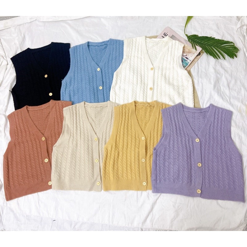 [CÓ SẴN+ẢNH THẬT] Áo gile len xoắn thừng cúc giả gỗ mẫu thu đông 2021 | BigBuy360 - bigbuy360.vn