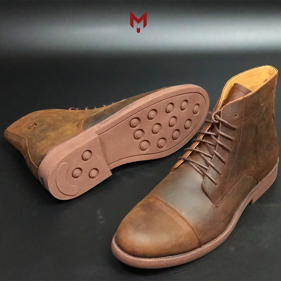 Giày cao cổ nam Mad Captain Boots Brown da bò sáp ngựa điên cao cấp bụi bặm