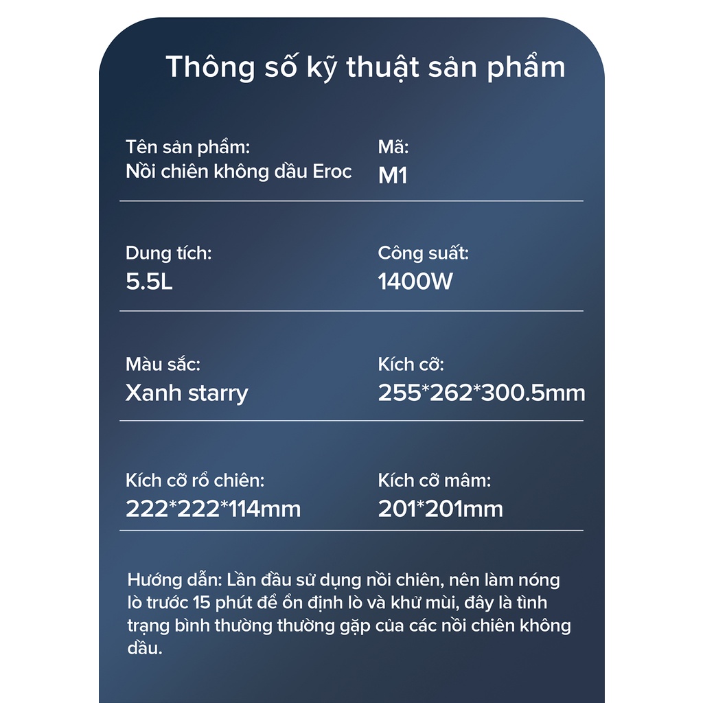 [Mã BMBAU300 giảm 7% đơn 499K] Nồi Chiên Không Dầu Chống Dính 5.5L Eroc V-M1 - Bảo Hành 12 Tháng - 1 Đổi 1 Trong 7 Ngày