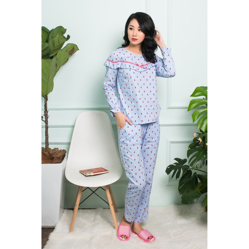 Thời Trang Mặc Nhà Emma ETK.8003.15 - Xanh ghi kem ốc quế