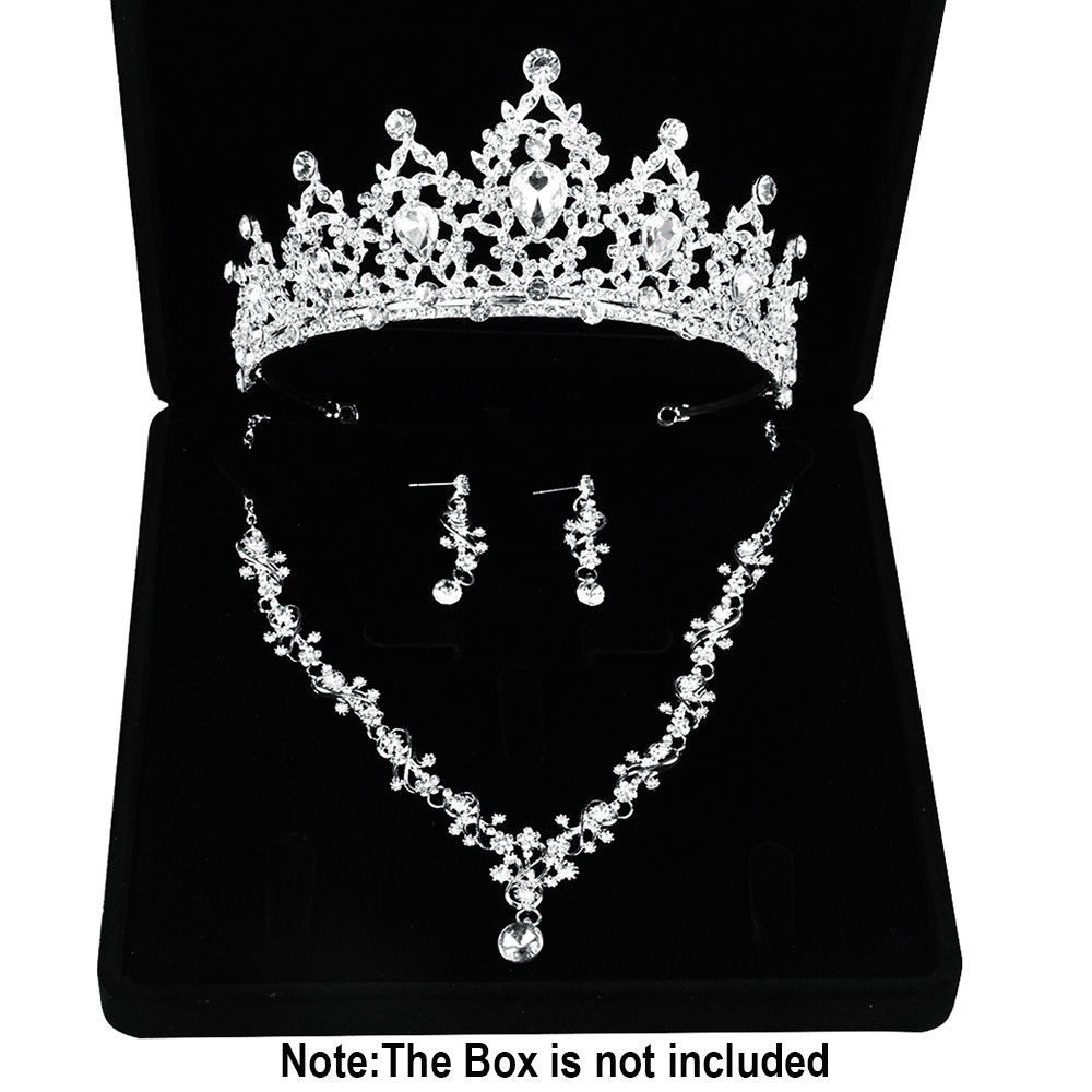 Set vòng cổ + vương miện kèm bông tai đính đá pha lê cho nữ