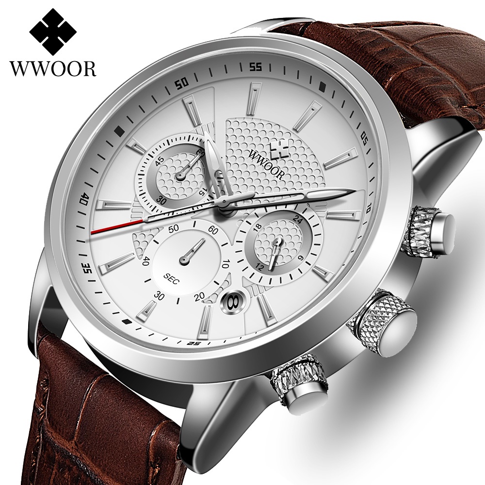 Đồng hồ quartz WWOOR 8845 thiết kế chống thấm nước với dây đeo da