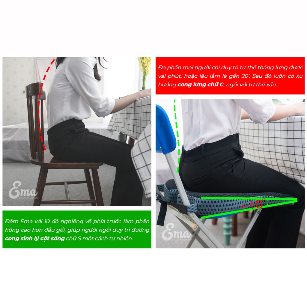 Bộ gối tựa lưng có gai massage &amp; đệm lót ghế chỉnh tư thế ngồi SP08 EMA