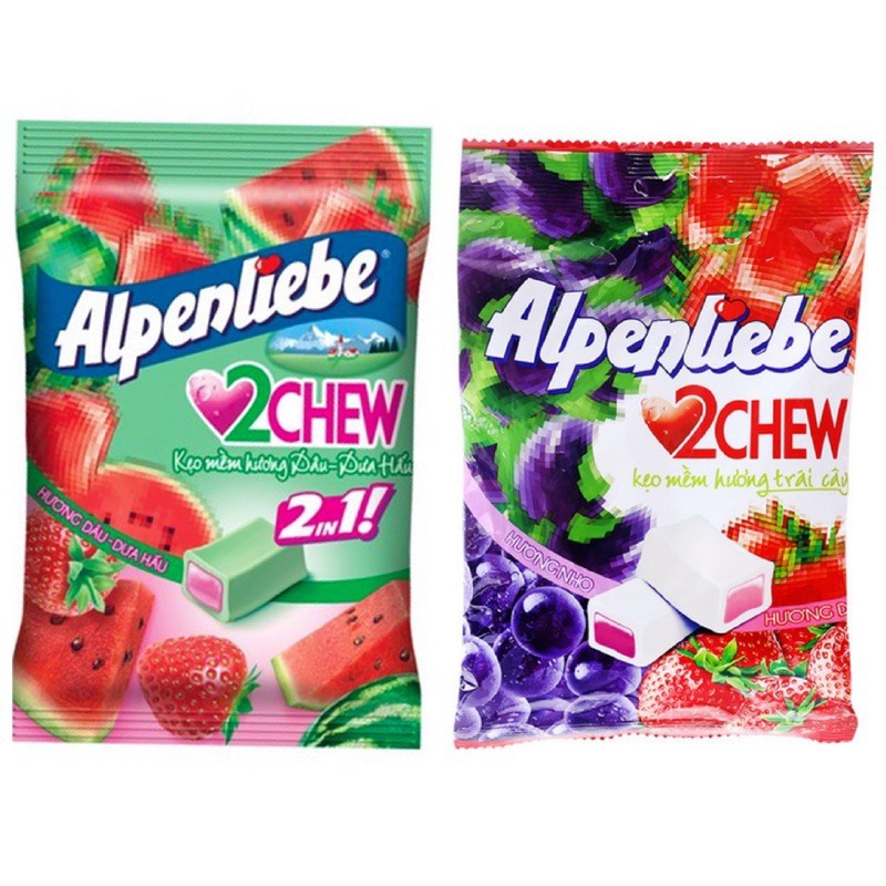 Kẹo Alpenliebe 2chew Hương Dâu Nho/ Dâu Dưa Hấu