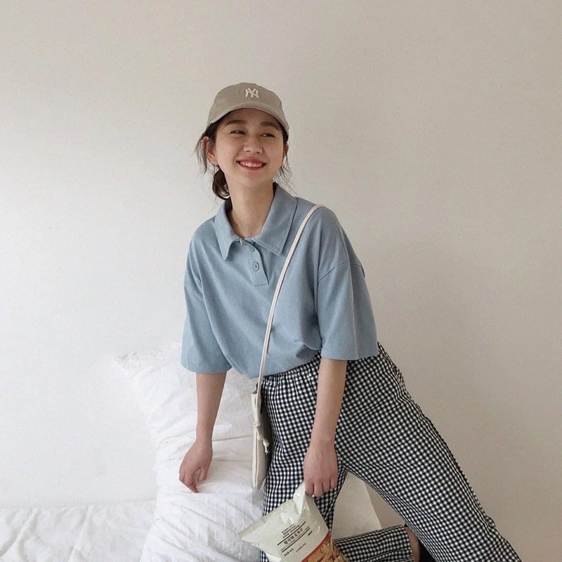 Áo polo ngắn tay phong cách Hàn Quốc dành cho nữ , Áo thun form rộng unisex polo cổ bẻ dáng rộng | BigBuy360 - bigbuy360.vn