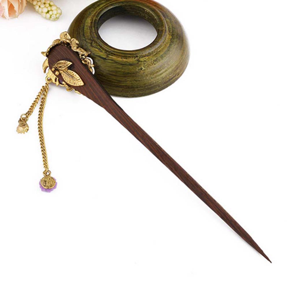 Trâm Cài Tóc Gỗ Họa Tiết Hoa Đính Đá Pha Lê Nhiều Màu Phong Cách Vintage Cho Nữ