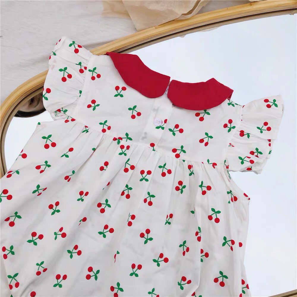 Váy Cheery Đỏ Cổ Sen Tay Cách Điệu Cực Xinh Cho Bé Gái NamKidShop (V329)