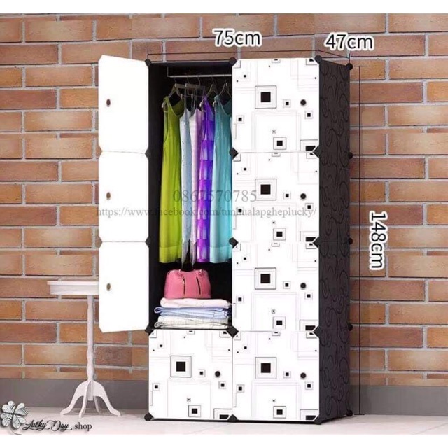 Tủ nhựa lâp ghép thông minh luckyday 8 ngăn đen cửa trắng
