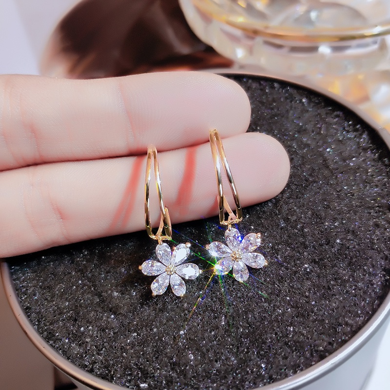 [Jiudolan] Bông Tai Hoa Đính Đá Zircon Sáng Bóng Thanh Lịch Thời Trang Hàn Quốc Dành Cho Bạn Nữ