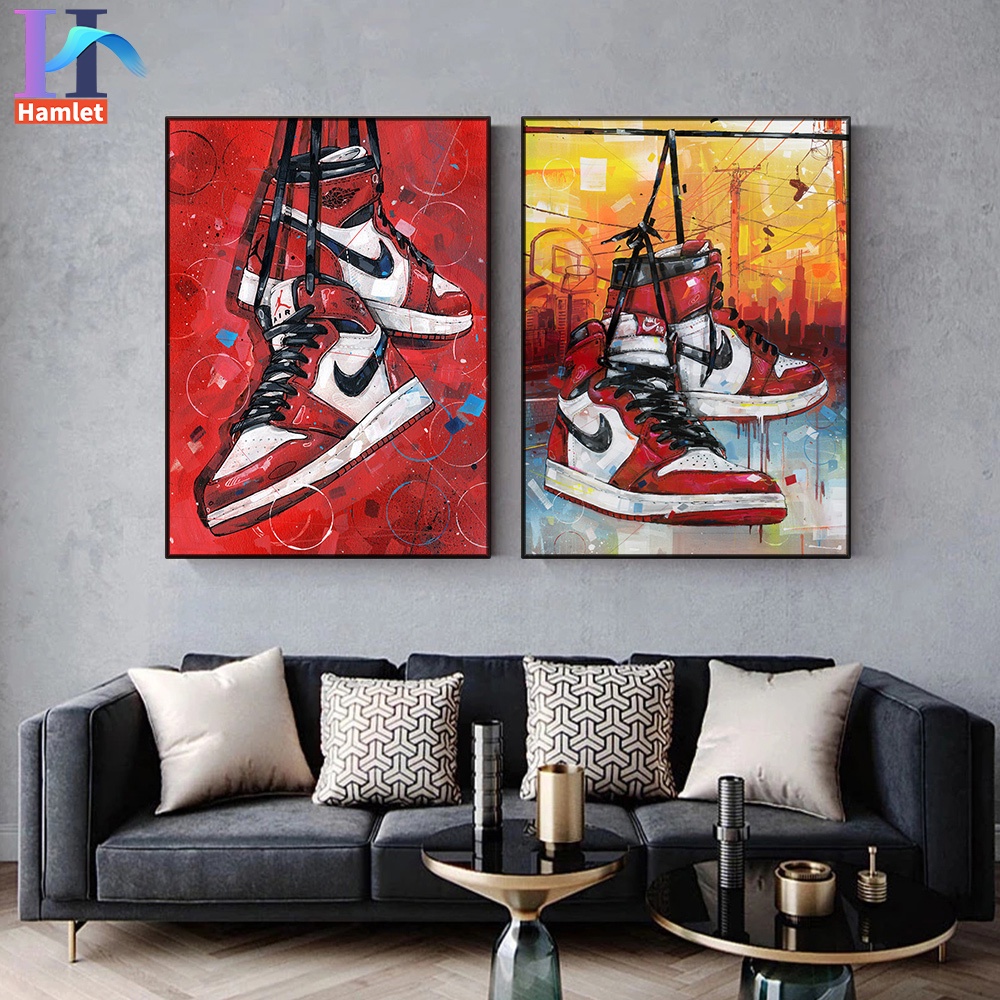 Bộ tranh sơn dầu Hamlet tô màu theo số hình giày thời trang AJ trang trí nghệ thuật cho nhà cửa cỡ 40x50cm