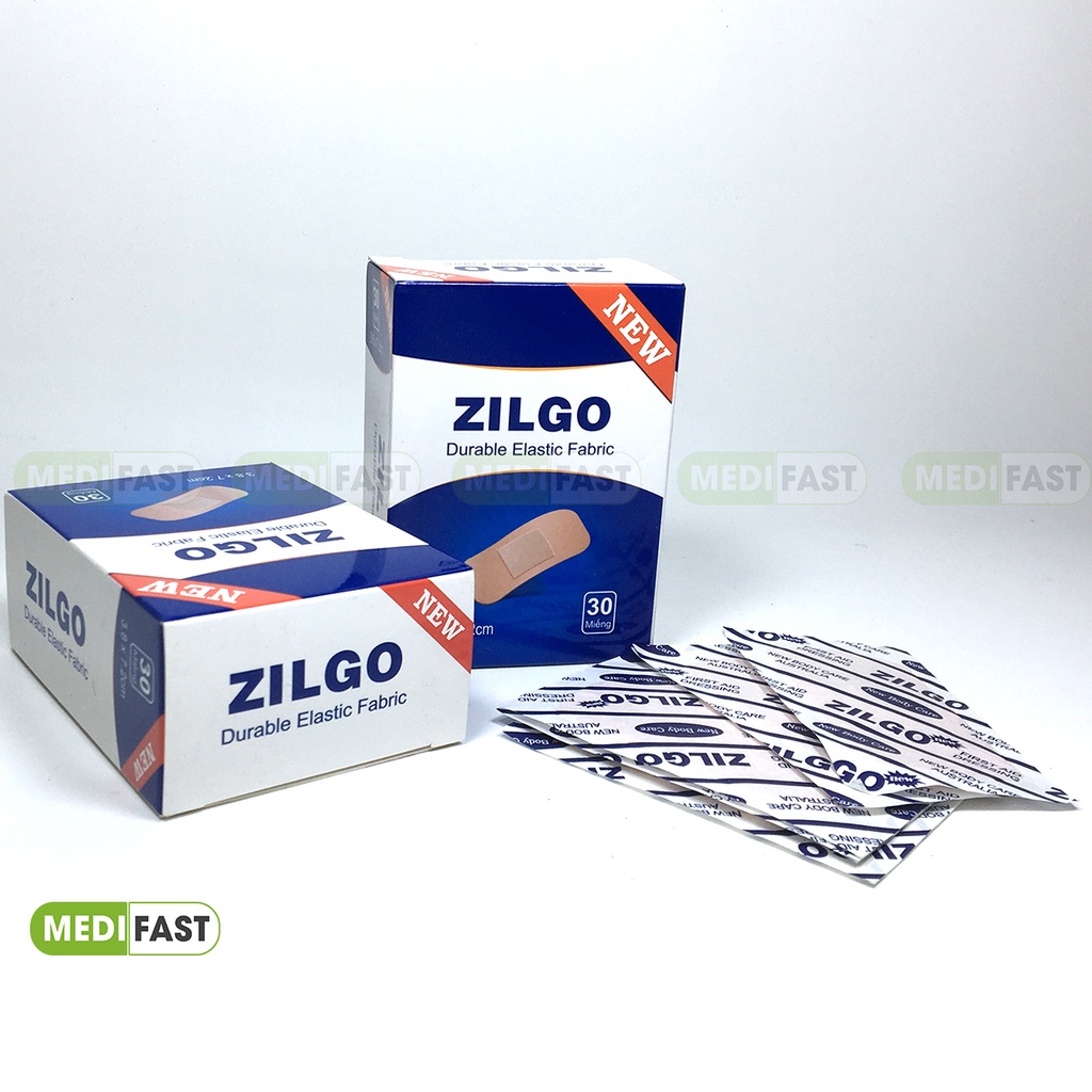 Băng cá nhân y tế Zilgo hộp 30 miếng cỡ to 3.8 x 7.2 cm tránh nhiễm trùng vết thương, rách da do dao kéo, ngã tai nạn