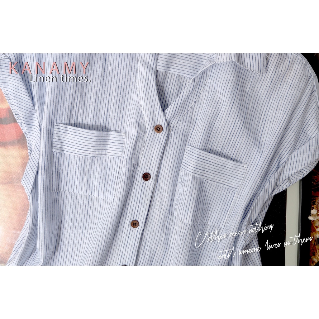 Áo cánh dơi Linen KANAMY sọc phối túi