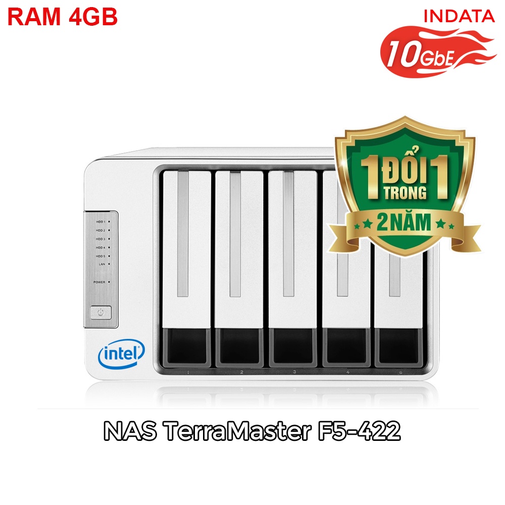 Ổ cứng mạng NAS TerraMaster F5-422, 10Gbps, Intel Quad-Core 1.5GHz, 4GB RAM, 670MB/s, 5 khay ổ cứng RAID 0,1,5,6,10,JBOD
