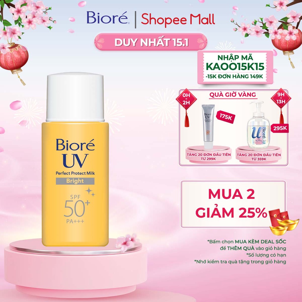 Bioré Sữa Chống Nắng Bảo Vệ Hoàn Hảo TRẮNG MỊN NGỌC TRAI Biore UV SPF50+/PA+++ 25ML