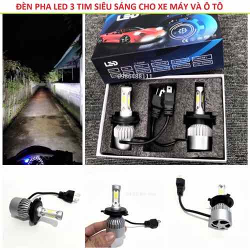 Đèn pha led H4 /X7 Pro 3 tim siêu sáng cho xe máy , ô tô