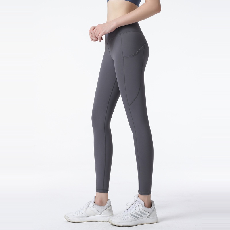 Lululemon nude yoga quần dành cho nữ có túi bên hông cạp quần thể dục đàn hồi ck619