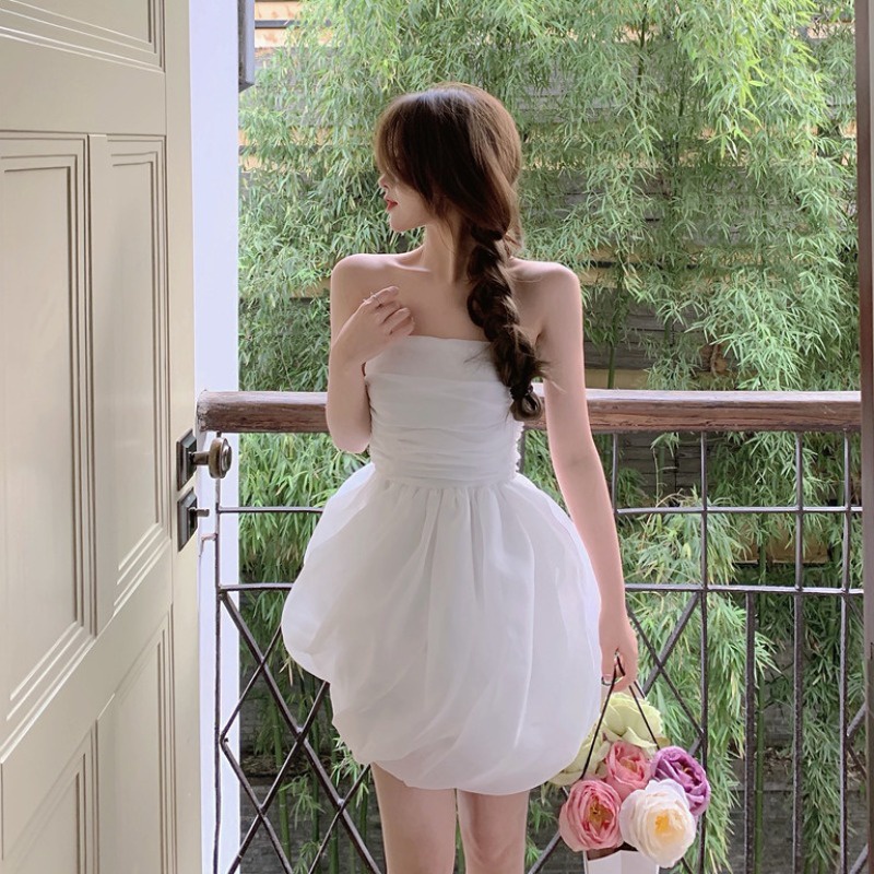 Váy quây nữ màu trắng dự tiệc ngắn gợi cảm công chúa xinh xắn