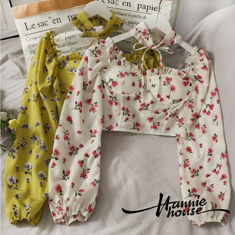 Áo Kiểu Trễ Vai Tay Phồng In Hoa Thời Trang Cho Nữ